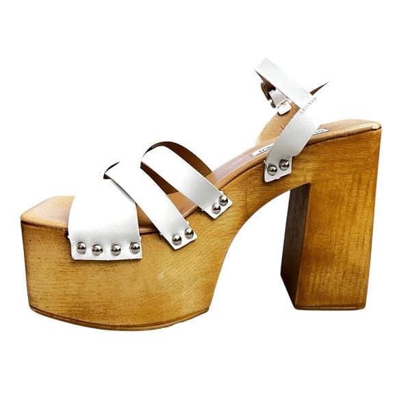 Steve Madden Caileen White Leather Y2K Chunky Platform Block Heel Sandals - Picture 4 of 11